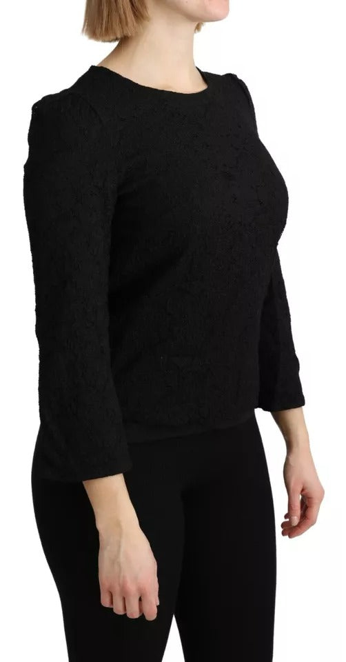 Dolce & Gabbana Black Lace Long Sleeves Blouse STAFF Top | Regal Royce