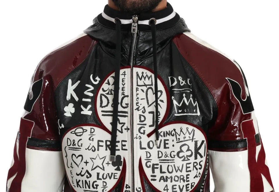 Dolce & Gabbana Black Bordeaux Hooded Leather DG King of Love Jacket | Regal Royce