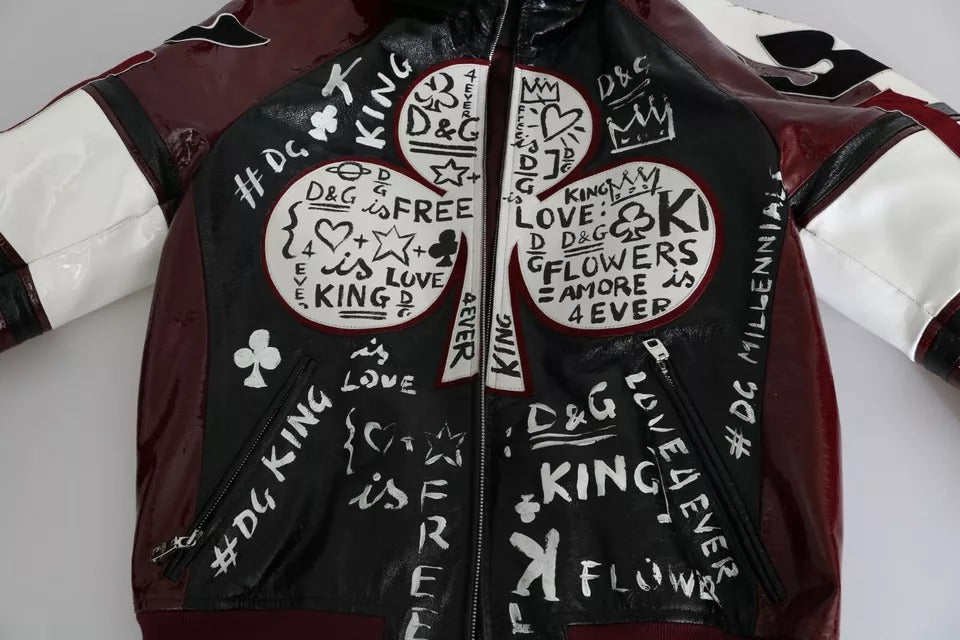 Dolce & Gabbana Black Bordeaux Hooded Leather DG King of Love Jacket | Regal Royce