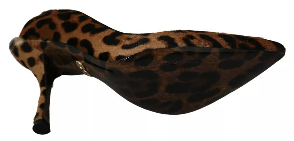 Dolce & Gabbana Brown Leopard Pony Hair Heels Pumps Shoes | Regal Royce