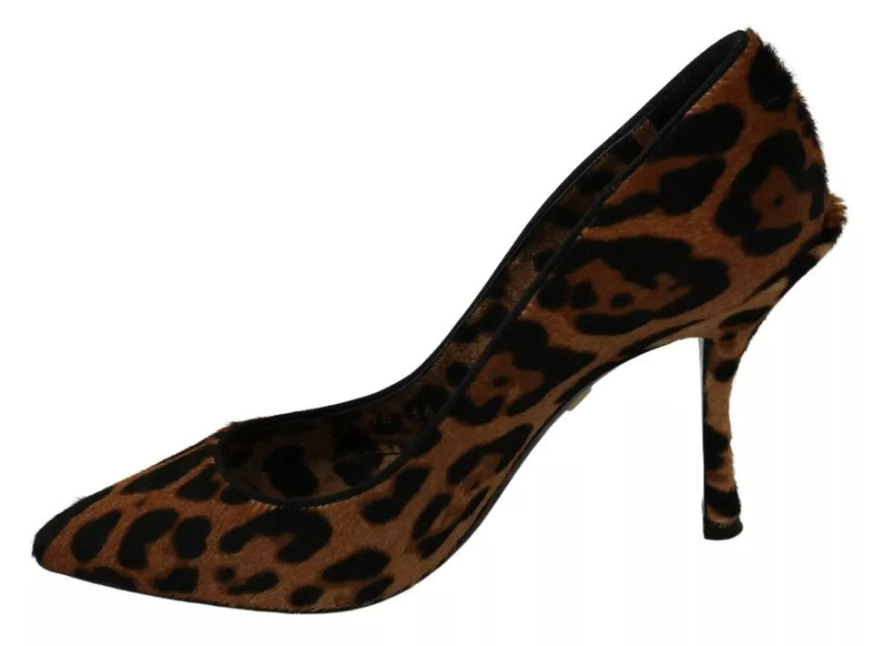 Dolce & Gabbana Brown Leopard Pony Hair Heels Pumps Shoes | Regal Royce