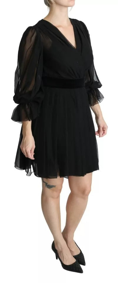 Dolce & Gabbana Black Mesh Pleated Mini Silk Blend Dress | Regal Royce