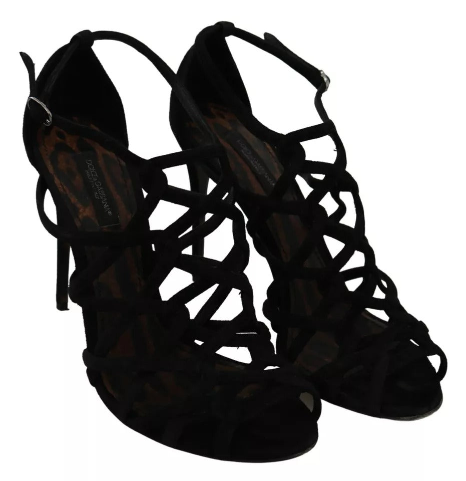 Dolce & Gabbana Black Suede Ankle Strap Stiletto Shoes | Regal Royce