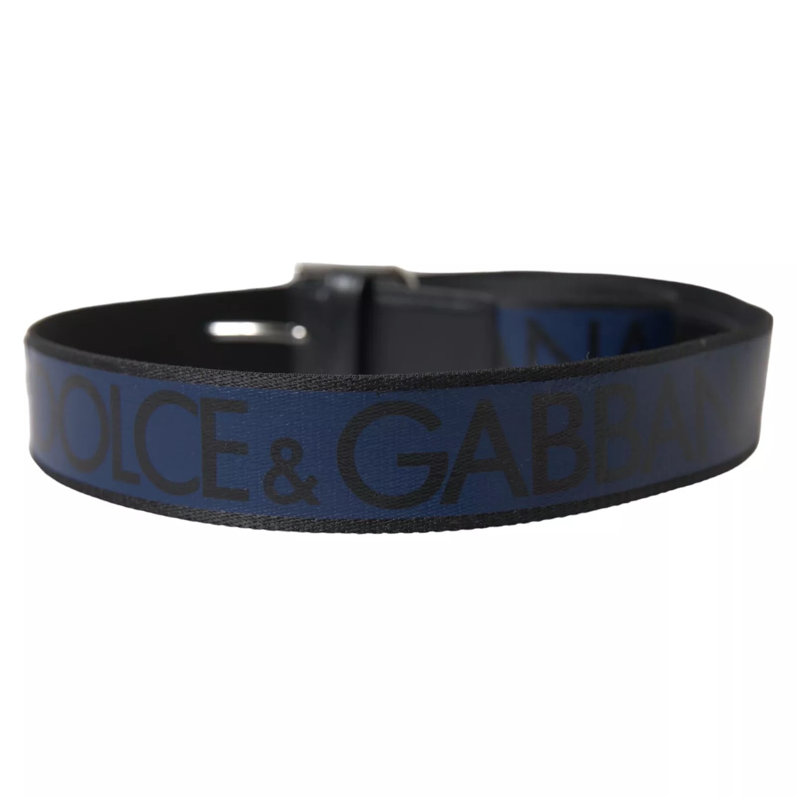 Dolce & Gabbana Black Blue Logo Silver Metal Buckle Belt | Regal Royce