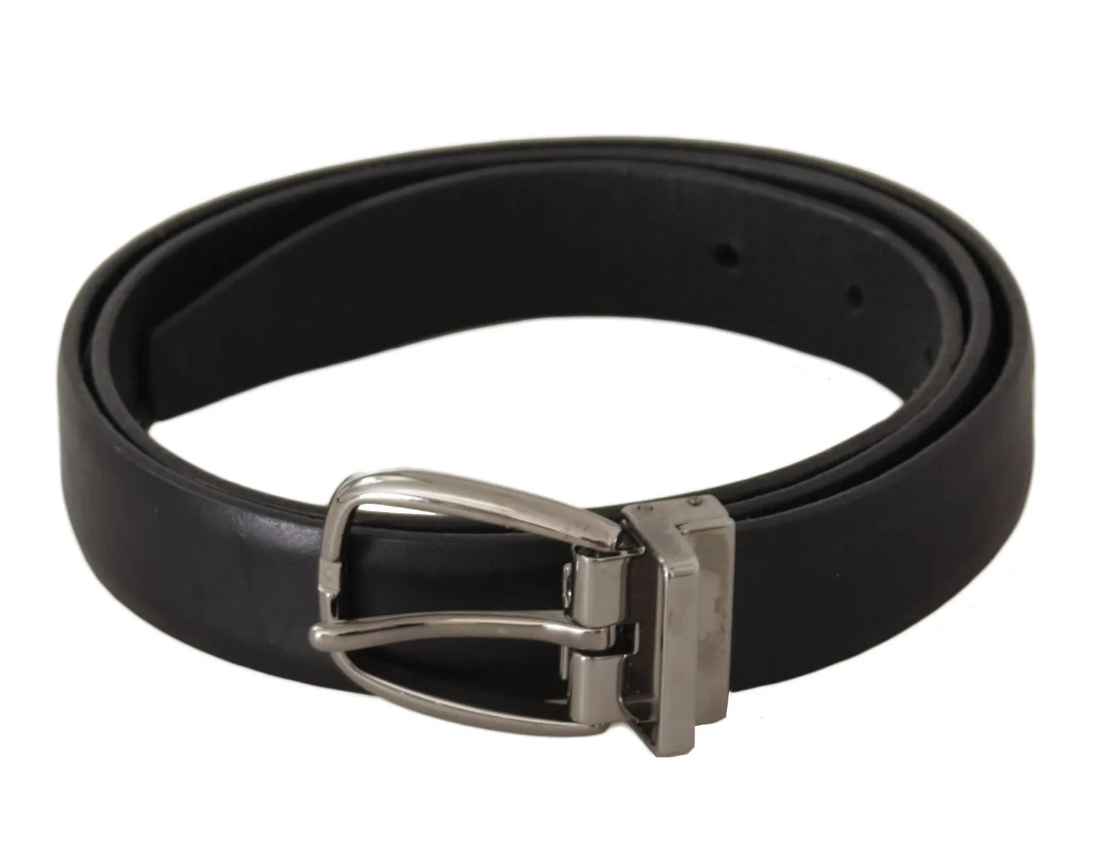 Dolce & Gabbana Black Classic Leather Silver Tone Metal Buckle Belt | Regal Royce