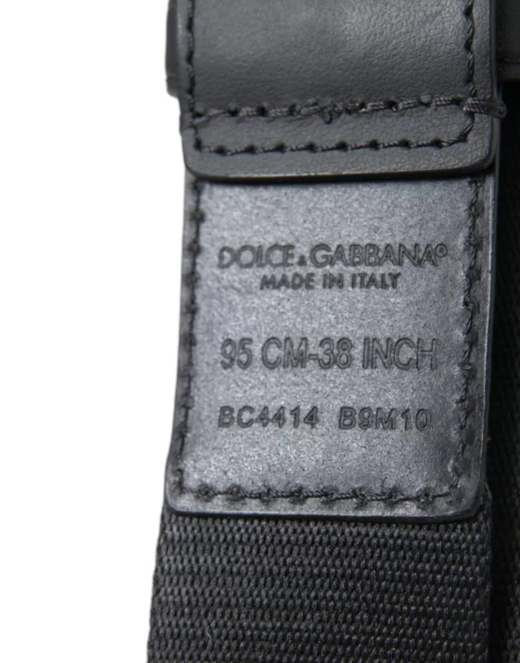 Dolce & Gabbana Black Green Logo Silver Metal Buckle Belt | Regal Royce