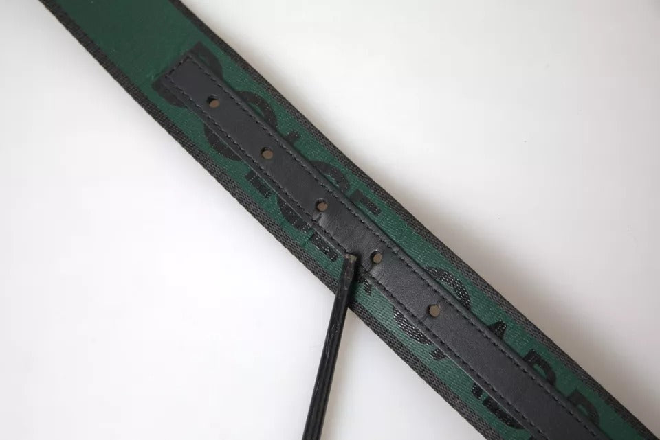 Dolce & Gabbana Black Green Logo Silver Metal Buckle Belt | Regal Royce