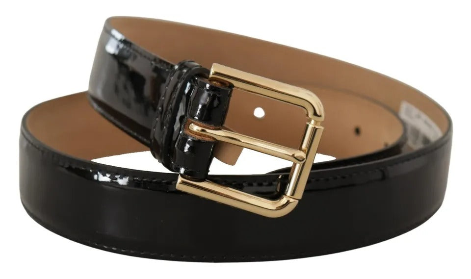 Dolce & Gabbana Black Leather Gold Metal Logo Engraved Buckle Belt | Regal Royce