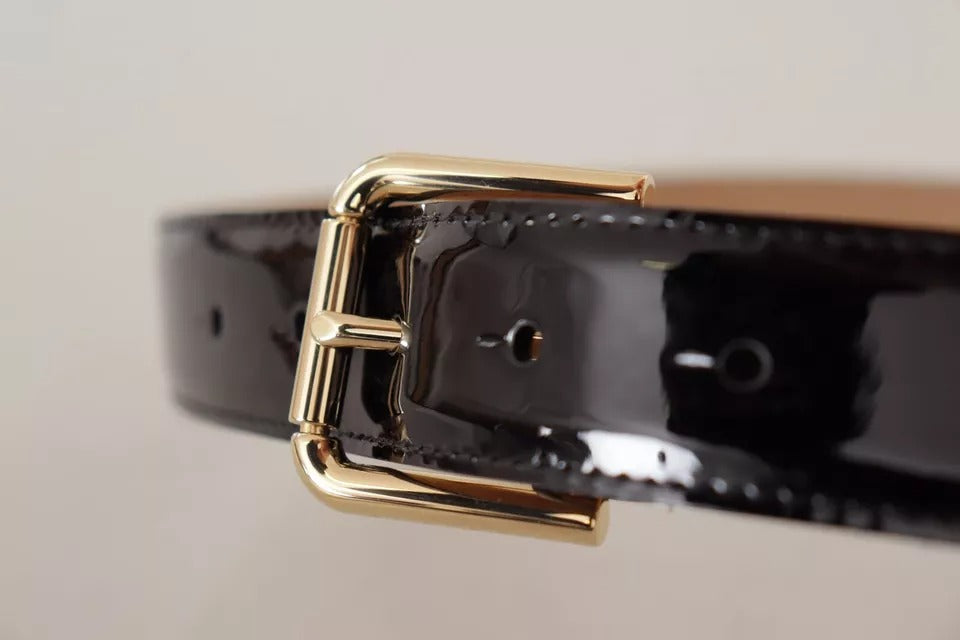 Dolce & Gabbana Black Leather Gold Metal Logo Engraved Buckle Belt | Regal Royce