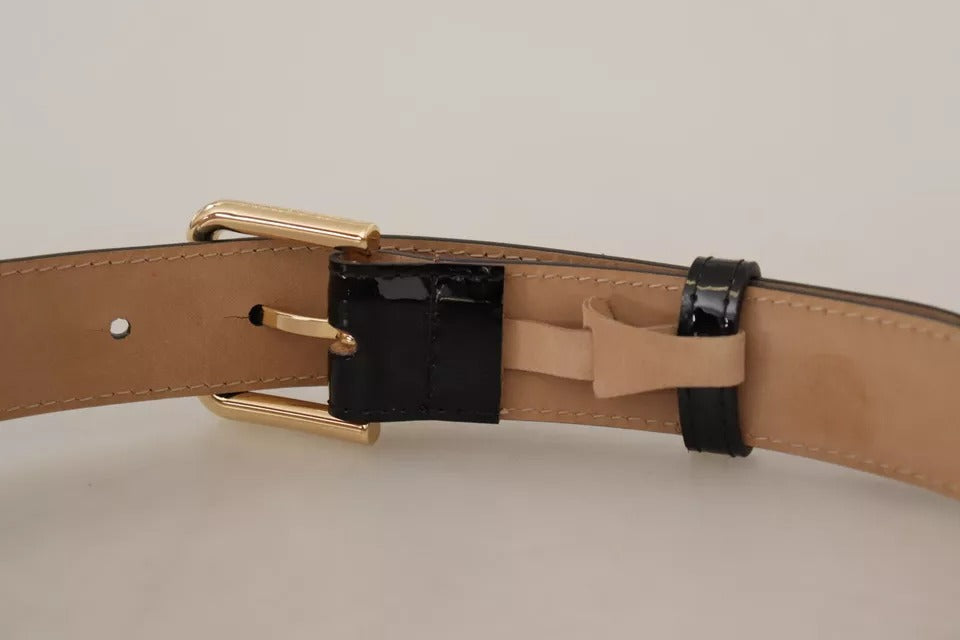 Dolce & Gabbana Black Leather Gold Metal Logo Engraved Buckle Belt | Regal Royce