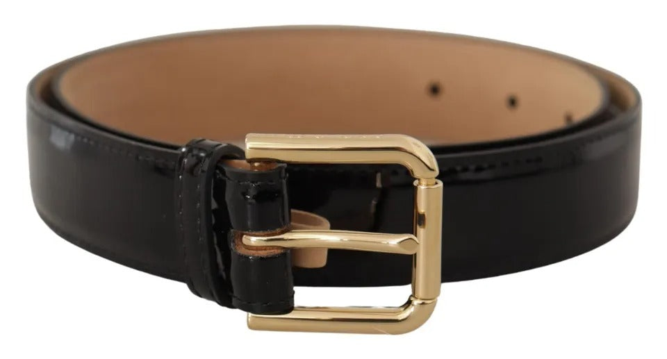 Dolce & Gabbana Black Leather Gold Metal Logo Engraved Buckle Belt | Regal Royce