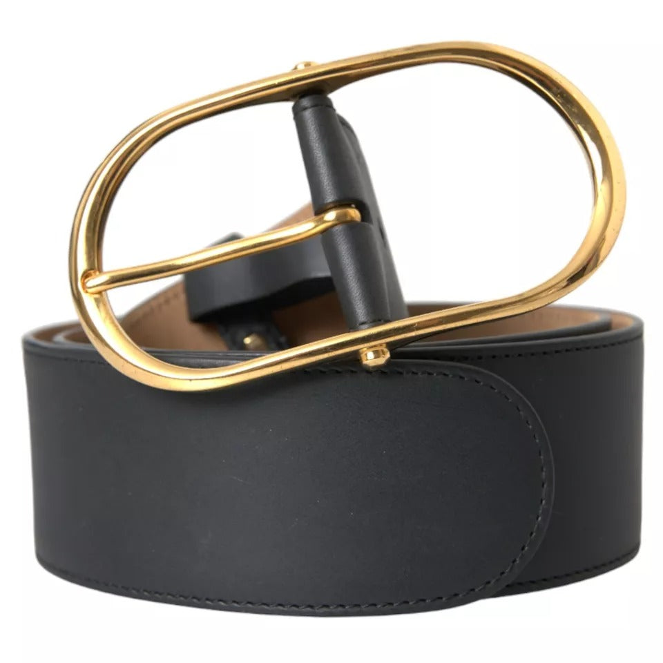Dolce & Gabbana Black Leather Gold Oval Metal Buckle Belt | Regal Royce