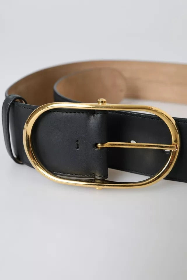 Dolce & Gabbana Black Leather Gold Oval Metal Buckle Belt | Regal Royce