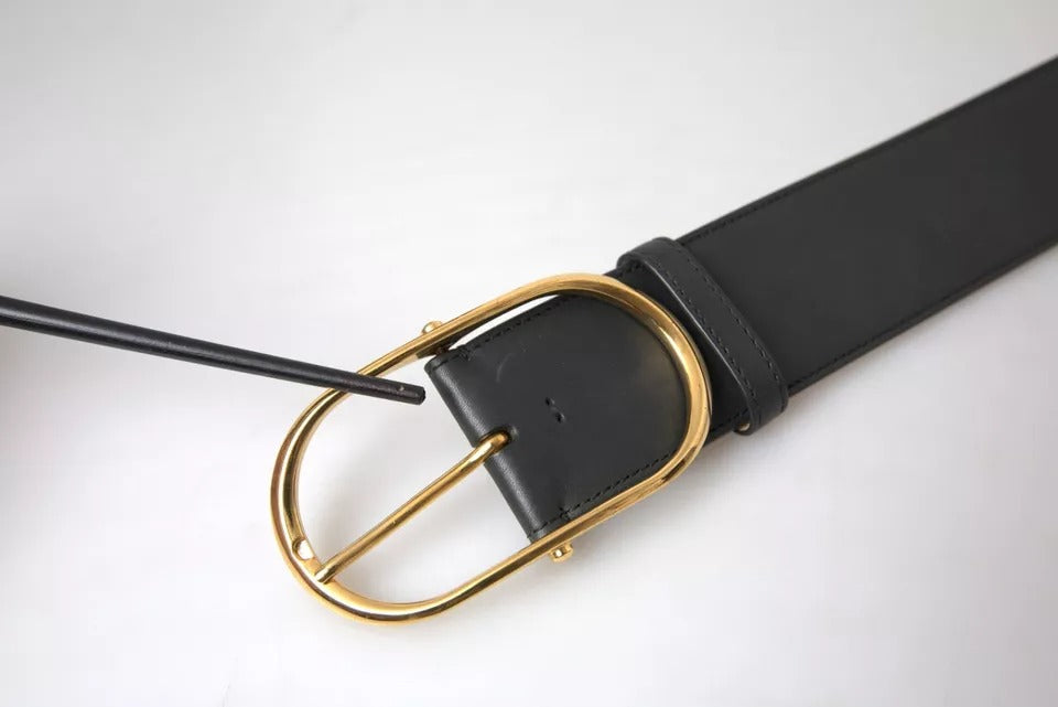 Dolce & Gabbana Black Leather Gold Oval Metal Buckle Belt | Regal Royce