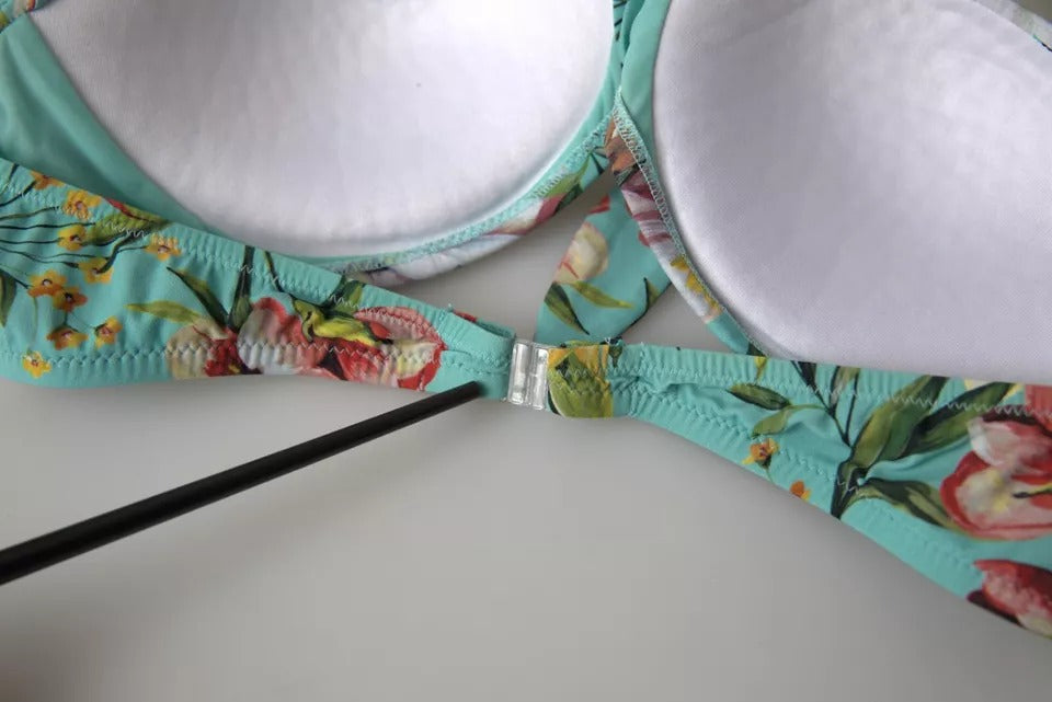 Dolce & Gabbana Mint Green Floral Print Beachwear Bikini Top | Regal Royce