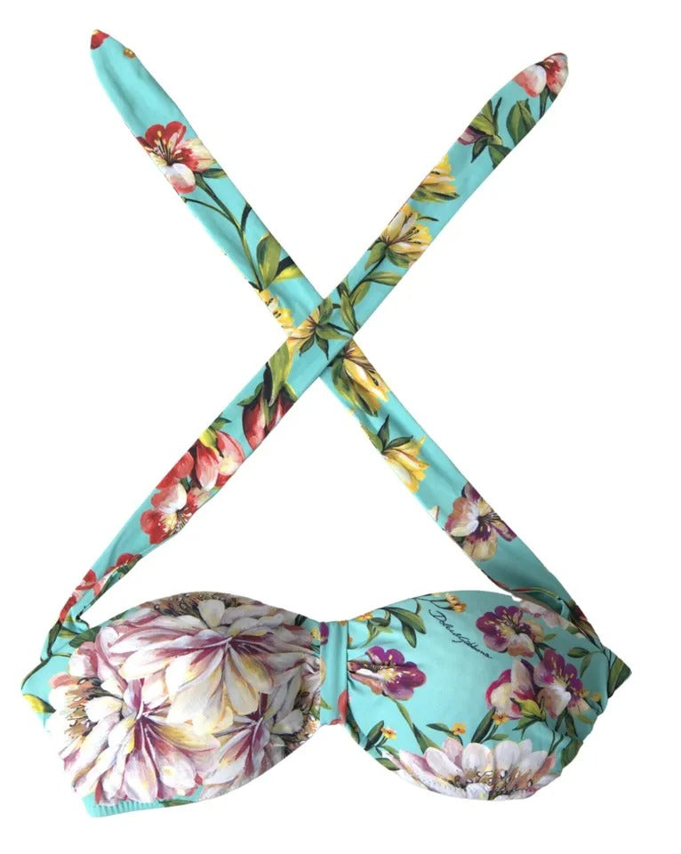 Dolce & Gabbana Mint Green Floral Print Beachwear Bikini Top | Regal Royce