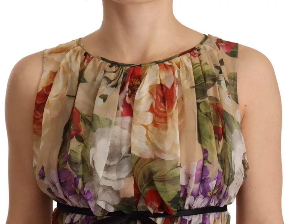 Dolce & Gabbana Beige Floral Sleeveless Round Neck Mini Dress | Regal Royce