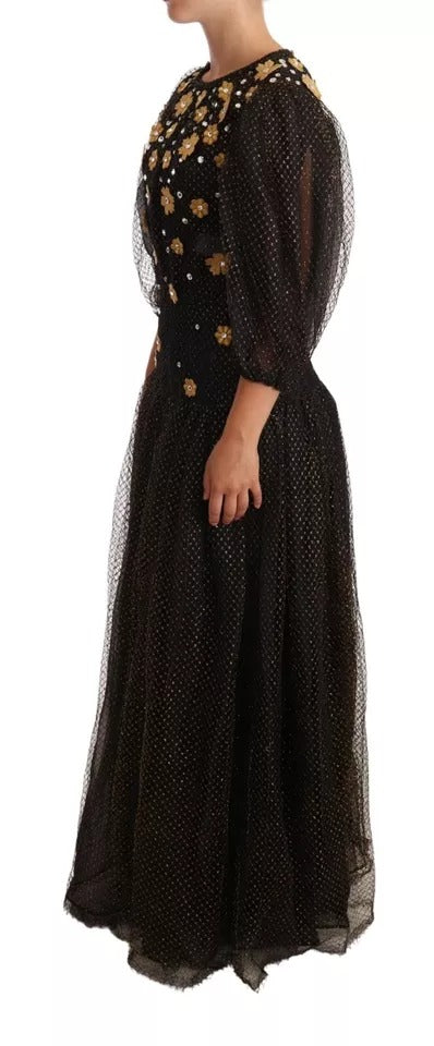Dolce & Gabbana Black Crystal Floral Maxi Ball Gown Dress | Regal Royce