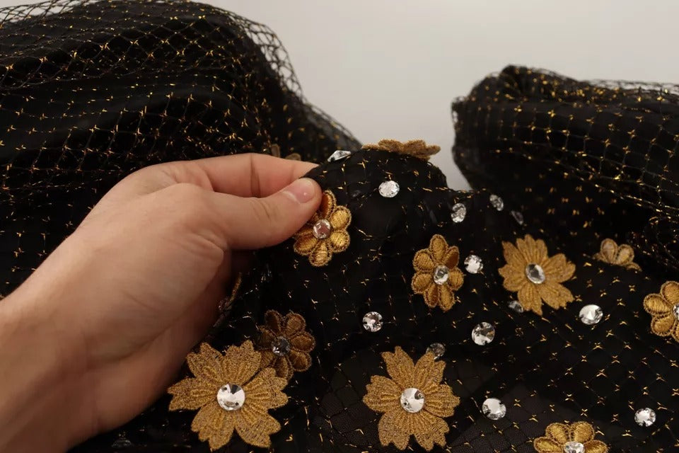 Dolce & Gabbana Black Crystal Floral Maxi Ball Gown Dress | Regal Royce