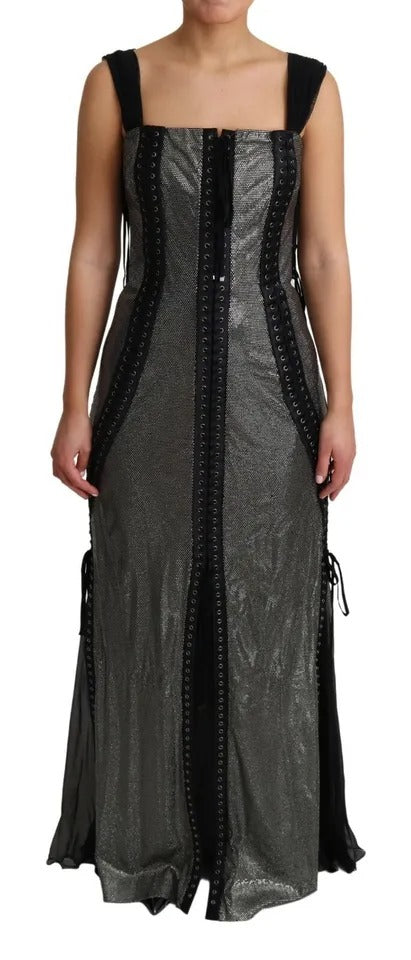 Dolce & Gabbana Black Crystals Lace Up Runway Gown Dress | Regal Royce