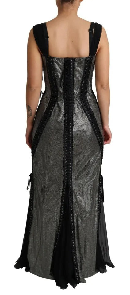Dolce & Gabbana Black Crystals Lace Up Runway Gown Dress | Regal Royce