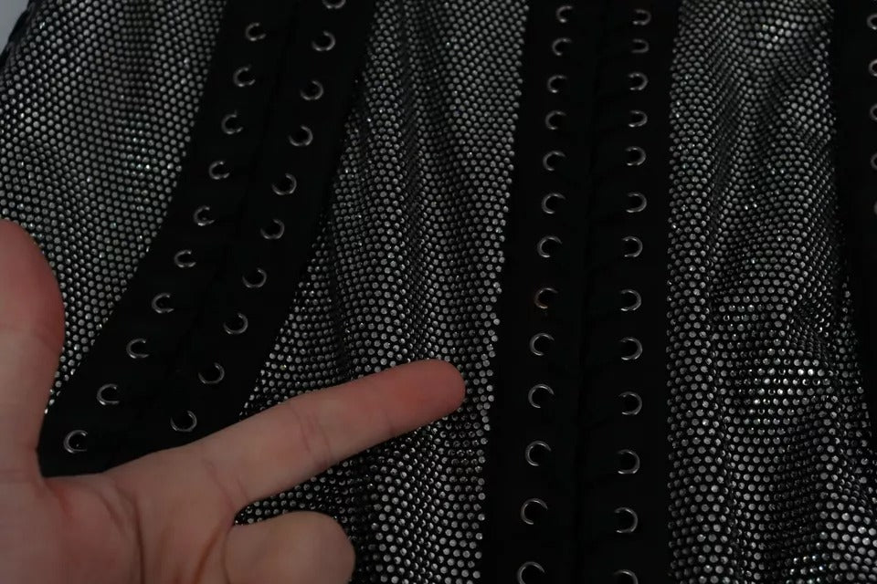 Dolce & Gabbana Black Crystals Lace Up Runway Gown Dress | Regal Royce