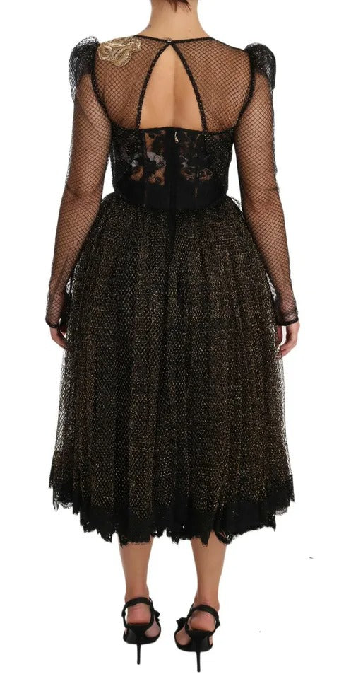 Dolce & Gabbana Black Gold Crystal Heart A-line Dress | Regal Royce