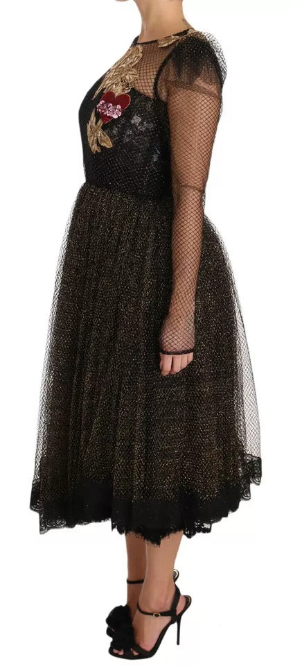 Dolce & Gabbana Black Gold Crystal Heart A-line Dress | Regal Royce