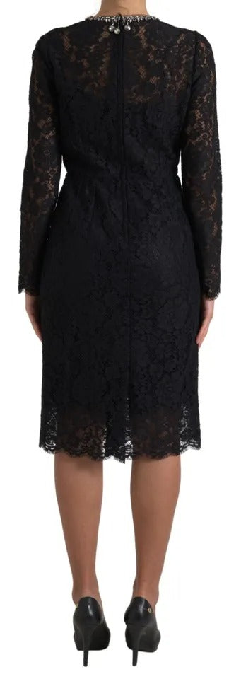 Dolce & Gabbana Black Nylon Lace Embellished Sheath Dress | Regal Royce