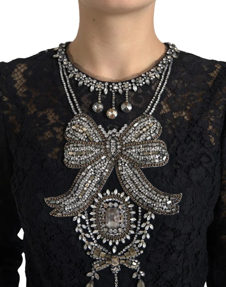 Dolce & Gabbana Black Nylon Lace Embellished Sheath Dress | Regal Royce