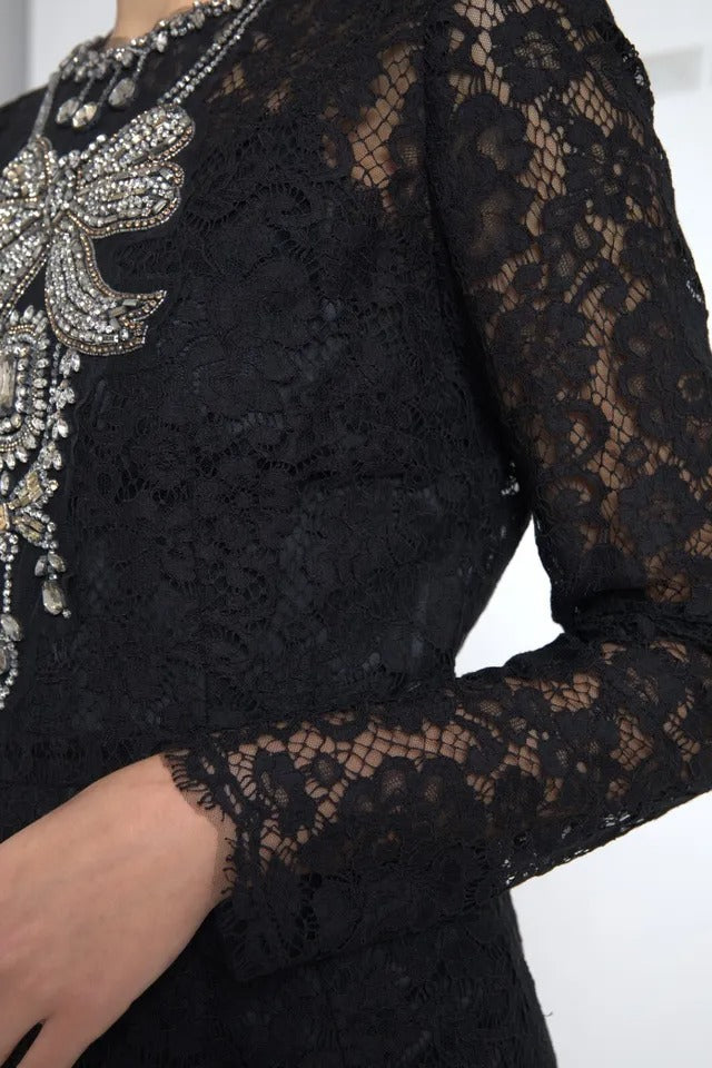 Dolce & Gabbana Black Nylon Lace Embellished Sheath Dress | Regal Royce