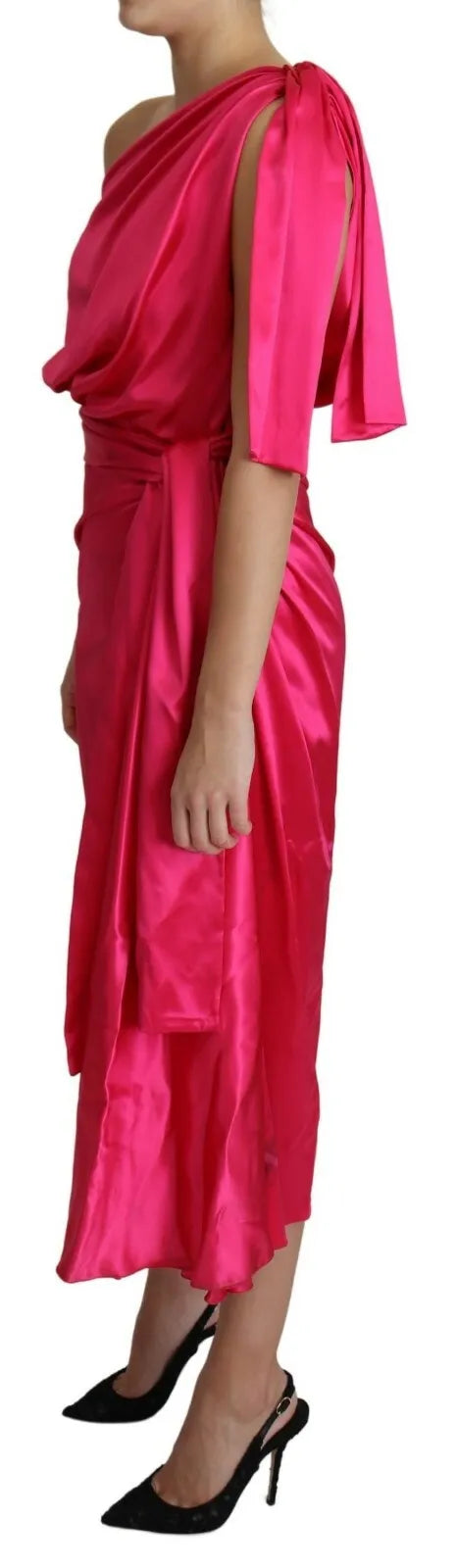 Dolce & Gabbana Fuchsia Fitted Cut One Shoulder Midi Dress | Regal Royce