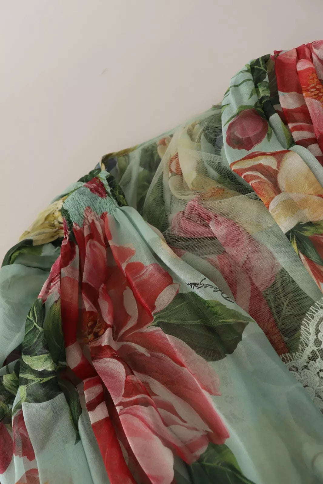 Dolce & Gabbana Green Floral Long Sleeve V-neck Midi Dress | Regal Royce