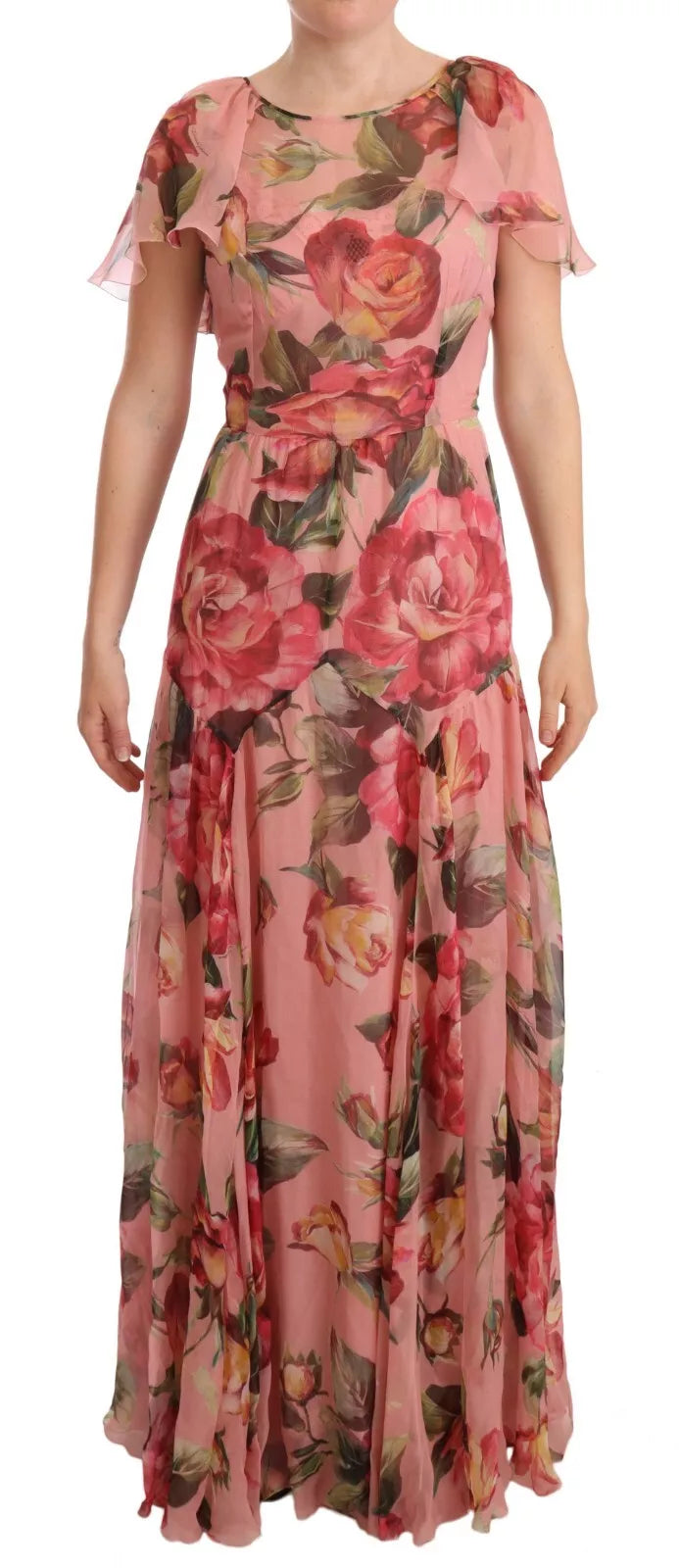 Dolce & Gabbana Pink Silk Floral Print Layered Maxi Dress | Regal Royce