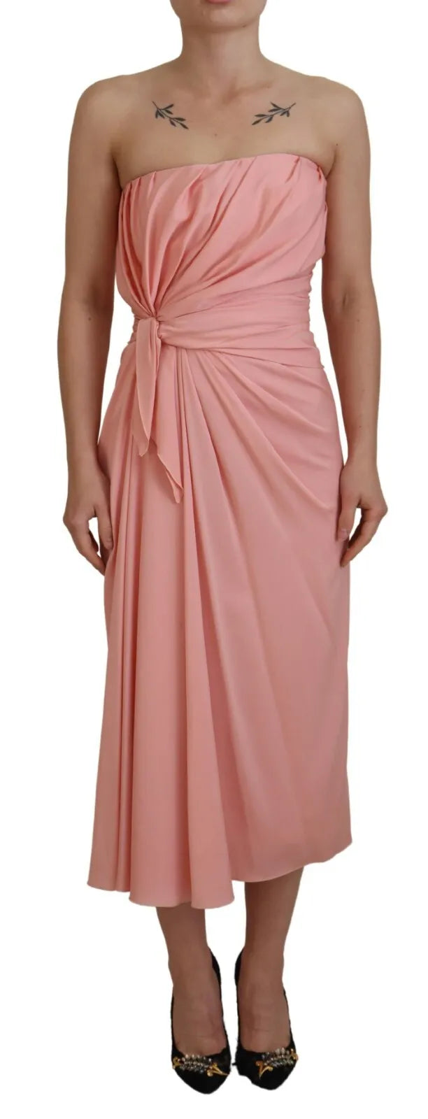 Dolce & Gabbana Pink Silk Stretch Strapless Sheath Midi Dress | Regal Royce