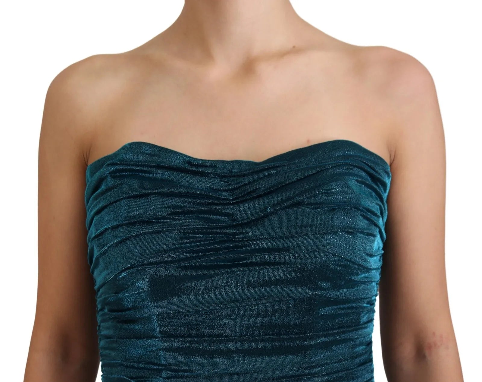 Dolce & Gabbana Silk Blend Blue Satin Fitted Strapless Dress | Regal Royce