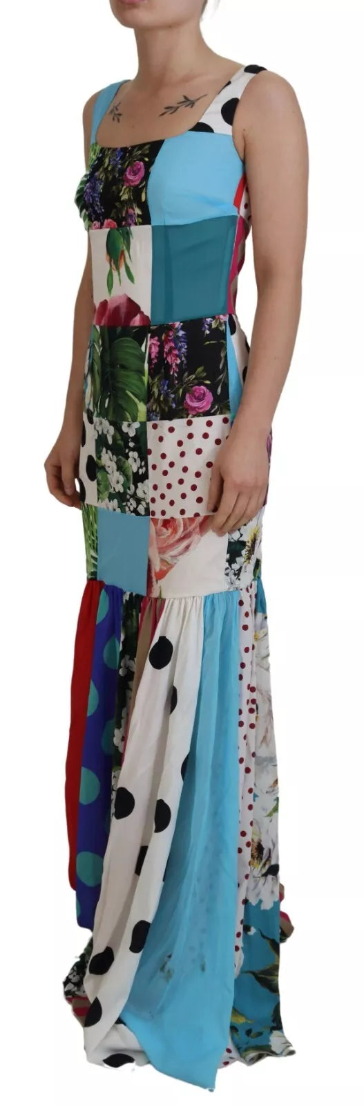 Dolce & Gabbana Silk Multicolor Patchwork Sheath Maxi Dress | Regal Royce