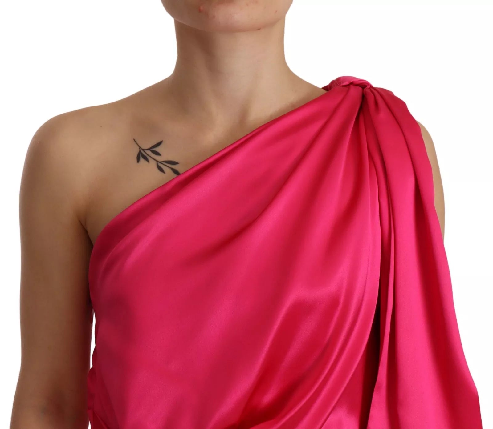 Dolce & Gabbana Silk Pink Fitted Cut One Shoulder Midi Dress | Regal Royce