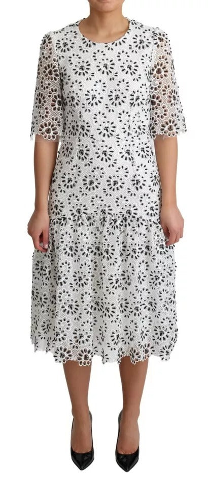 Dolce & Gabbana White Cutout Design Polyester A-line Midi Dress | Regal Royce