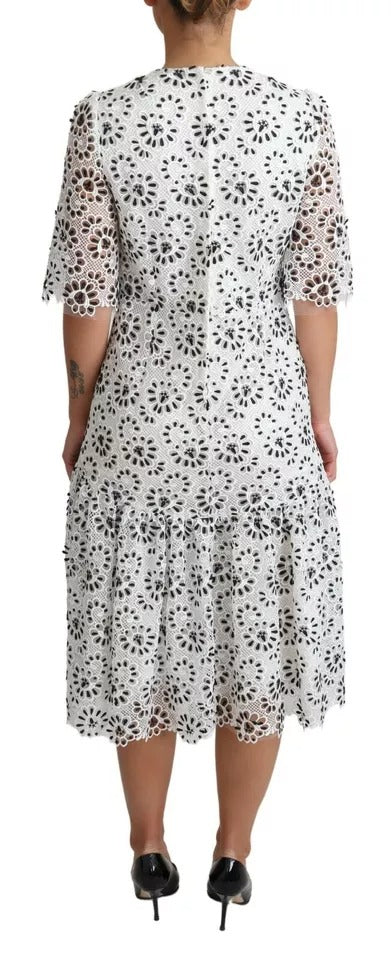 Dolce & Gabbana White Cutout Design Polyester A-line Midi Dress | Regal Royce