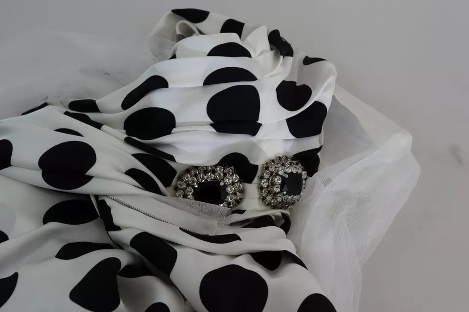 Dolce & Gabbana White Polka Dots Crystal One Shoulder Dress | Regal Royce