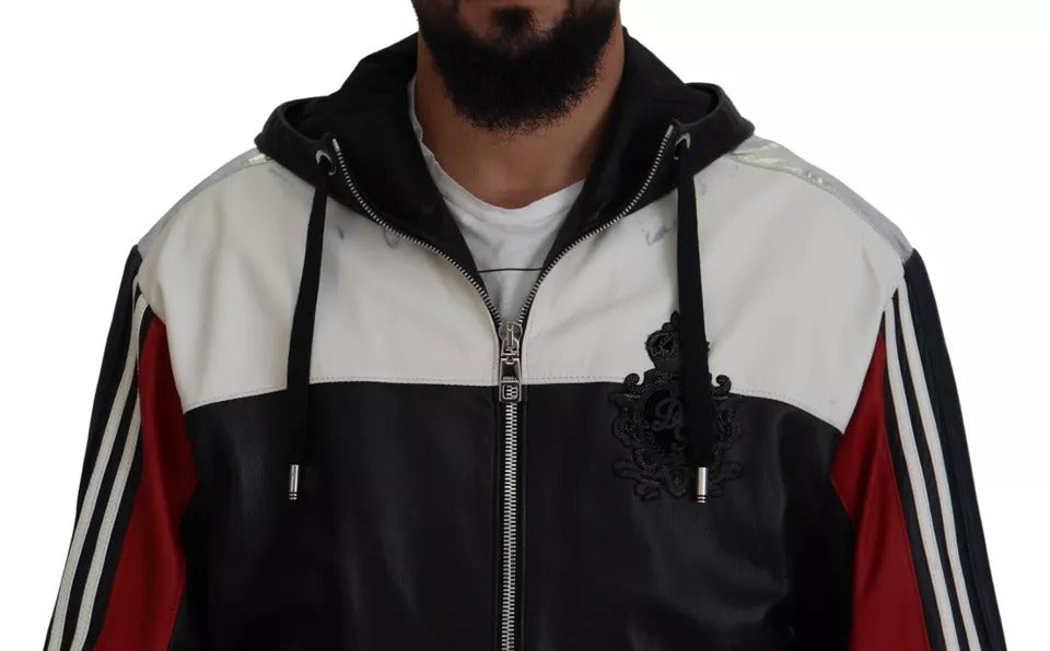 Dolce & Gabbana Black Leather Hooded Blouson Coat Jacket | Regal Royce