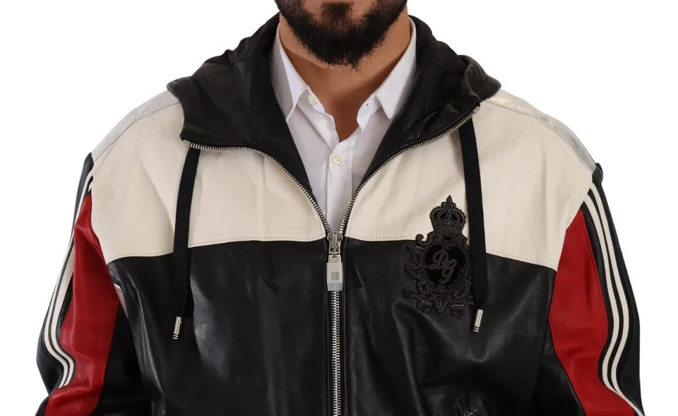 Dolce & Gabbana Black Leather Hooded Blouson Jacket | Regal Royce