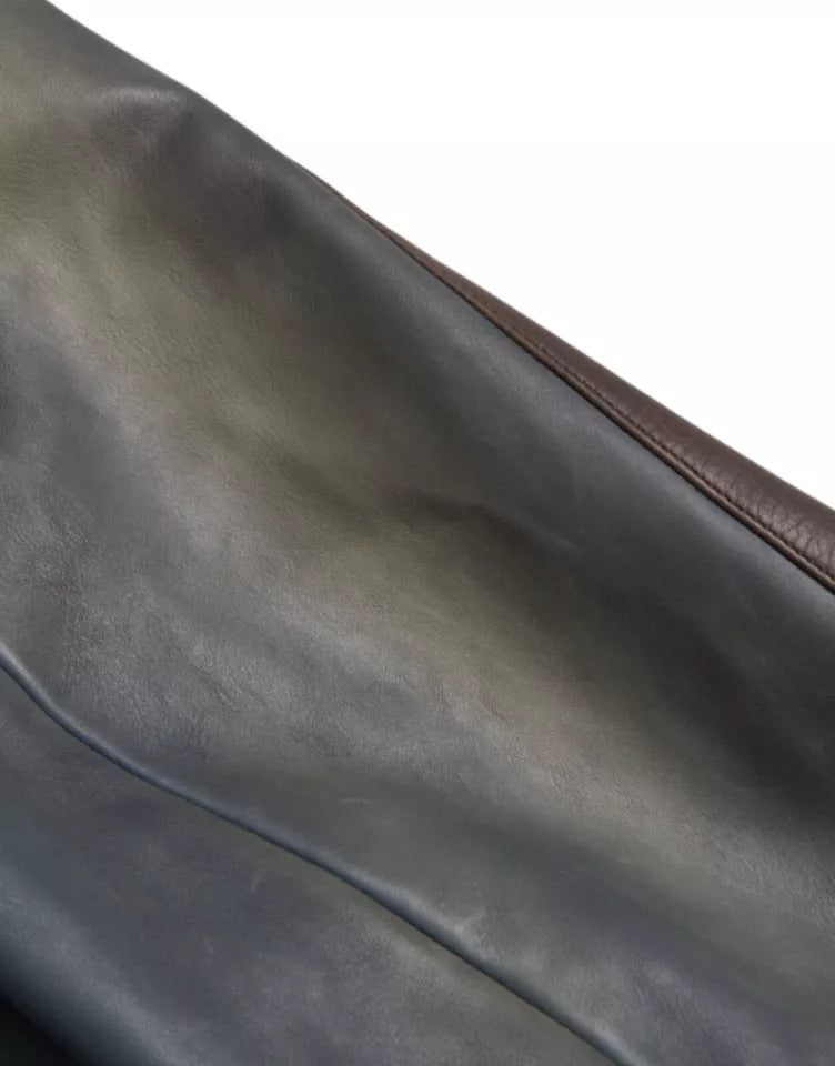 Dolce & Gabbana Blue Leather Full Zip Biker Blouson Jacket | Regal Royce