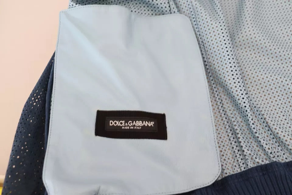 Dolce & Gabbana Blue Leather Perforated Full Zip Jacket | Regal Royce