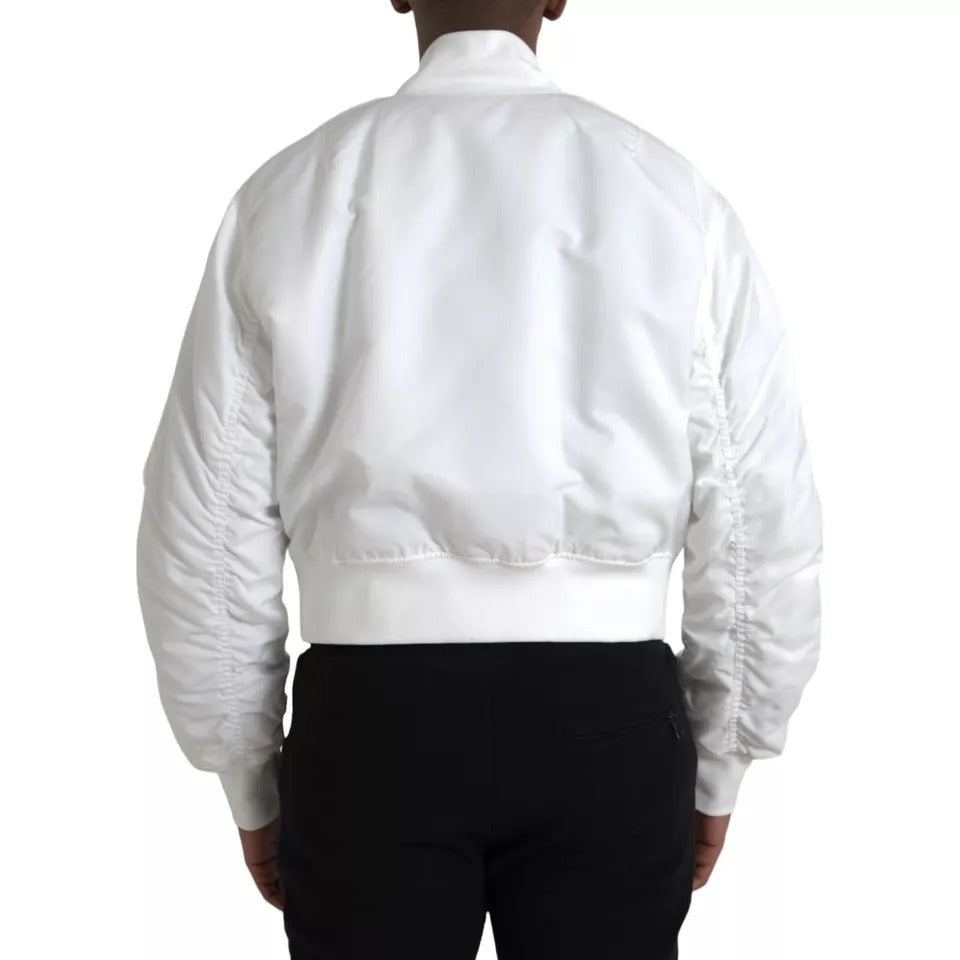 Dolce & Gabbana White Bomber Long Sleeves Full Zip Jacket | Regal Royce
