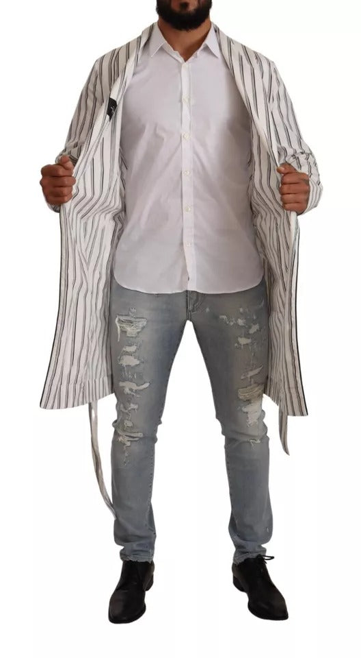 Dolce & Gabbana White Striped Cotton Robe Coat Wrap Jacket | Regal Royce