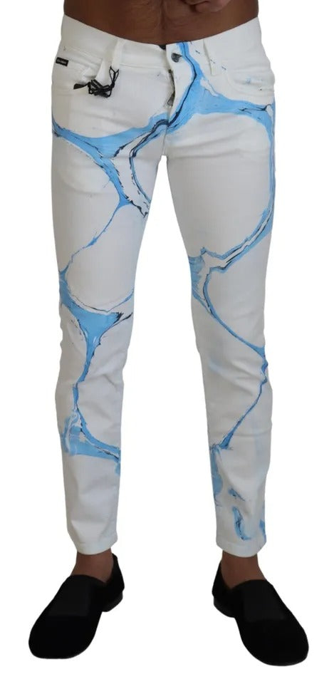 Dolce & Gabbana White Blue Cotton Skinny Denim Jeans | Regal Royce