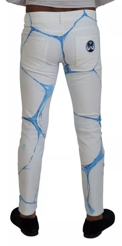 Dolce & Gabbana White Blue Cotton Skinny Denim Jeans | Regal Royce