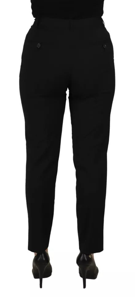 Dolce & Gabbana Black High Waist Tapered Trouser Pants | Regal Royce